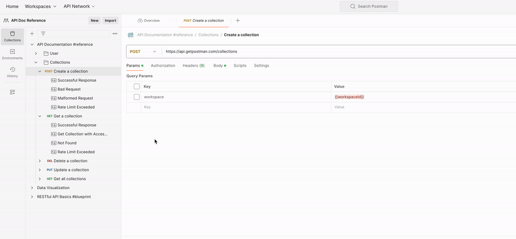 Postman partner workspace with comments. Gif.