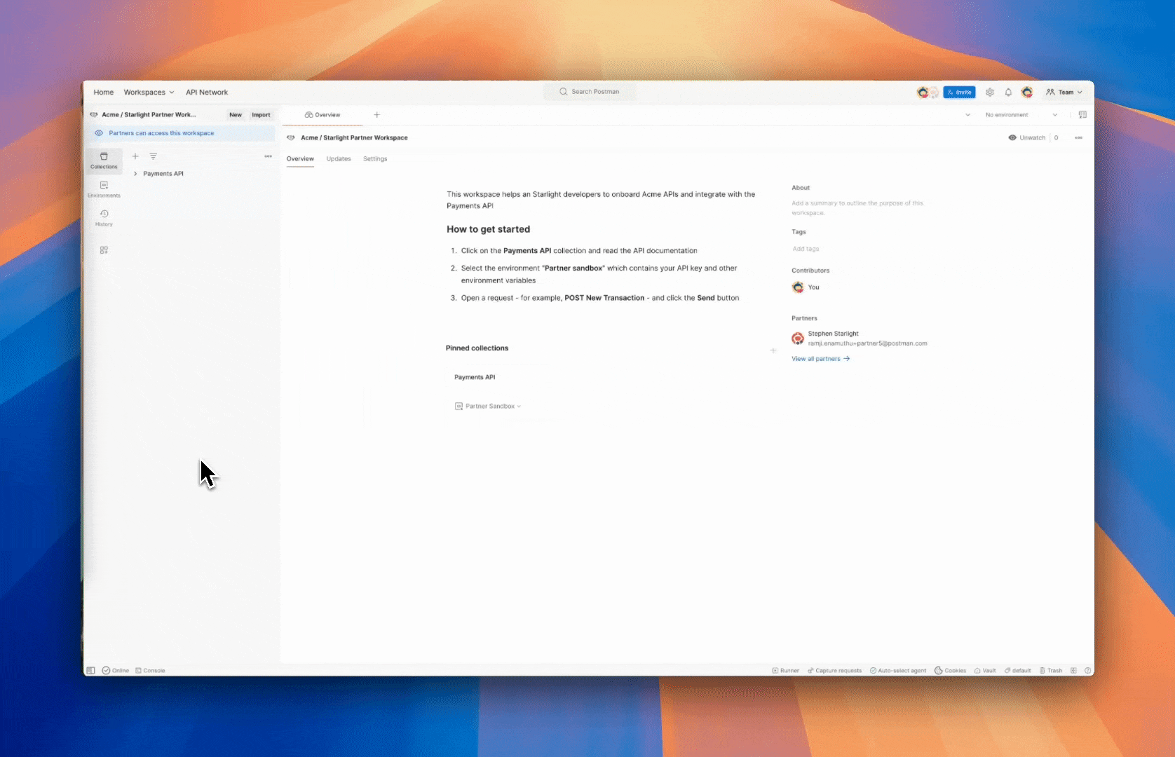 Postman Partner Workspace integrate faster. Illustration.