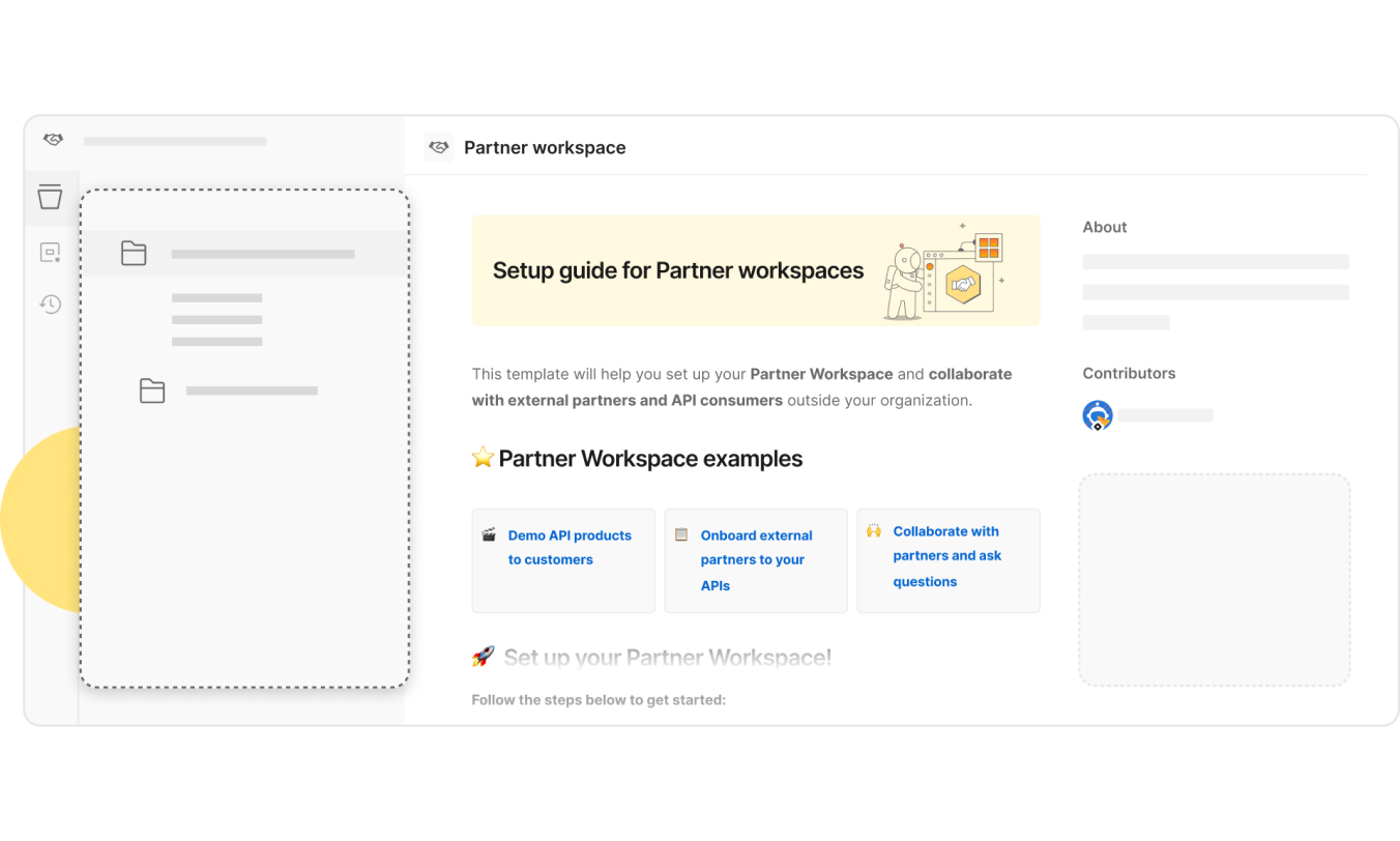 Postman partner workspace with templates. Illustration.