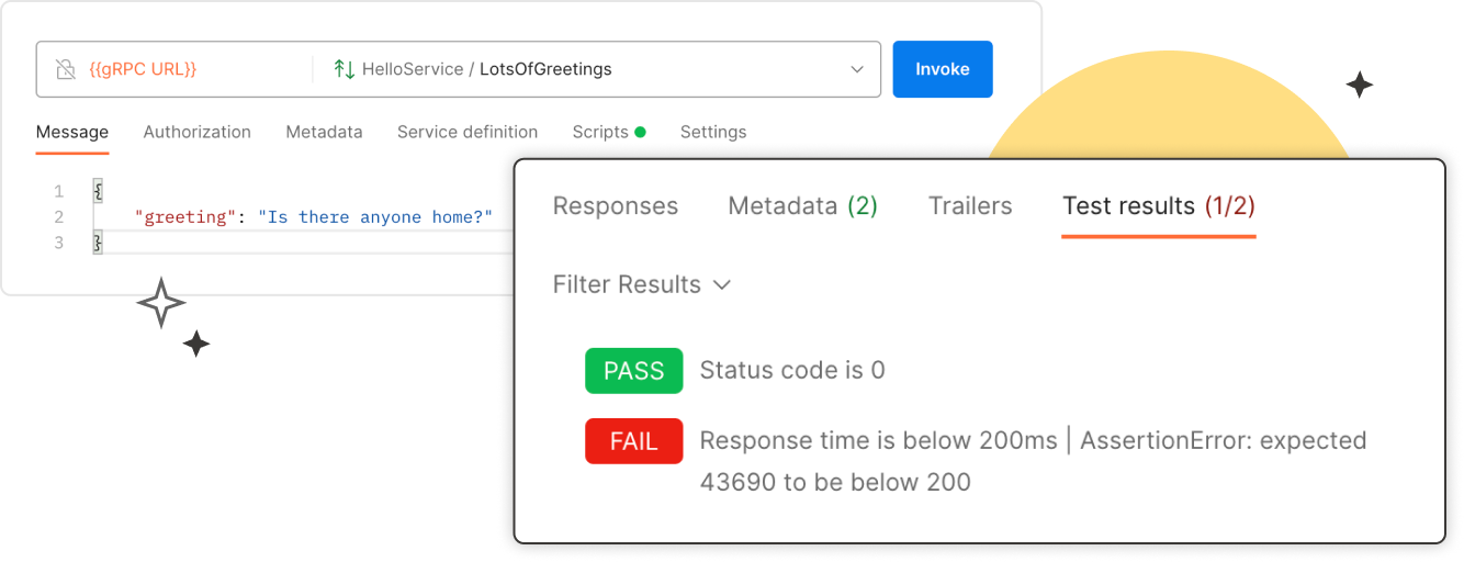 Leverage Postman's core API client features. Illustration.