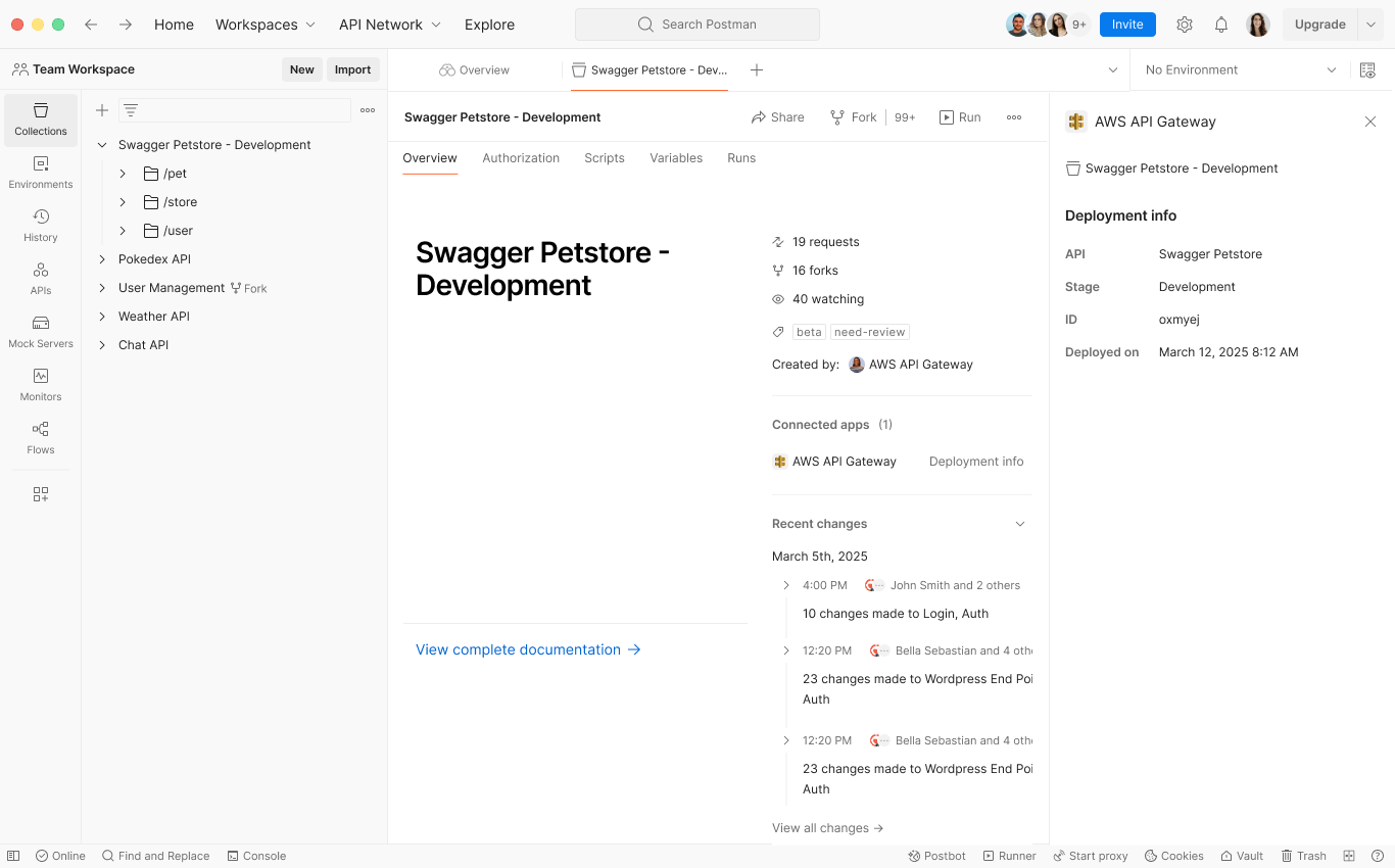 Postman documentation sync screenshot.