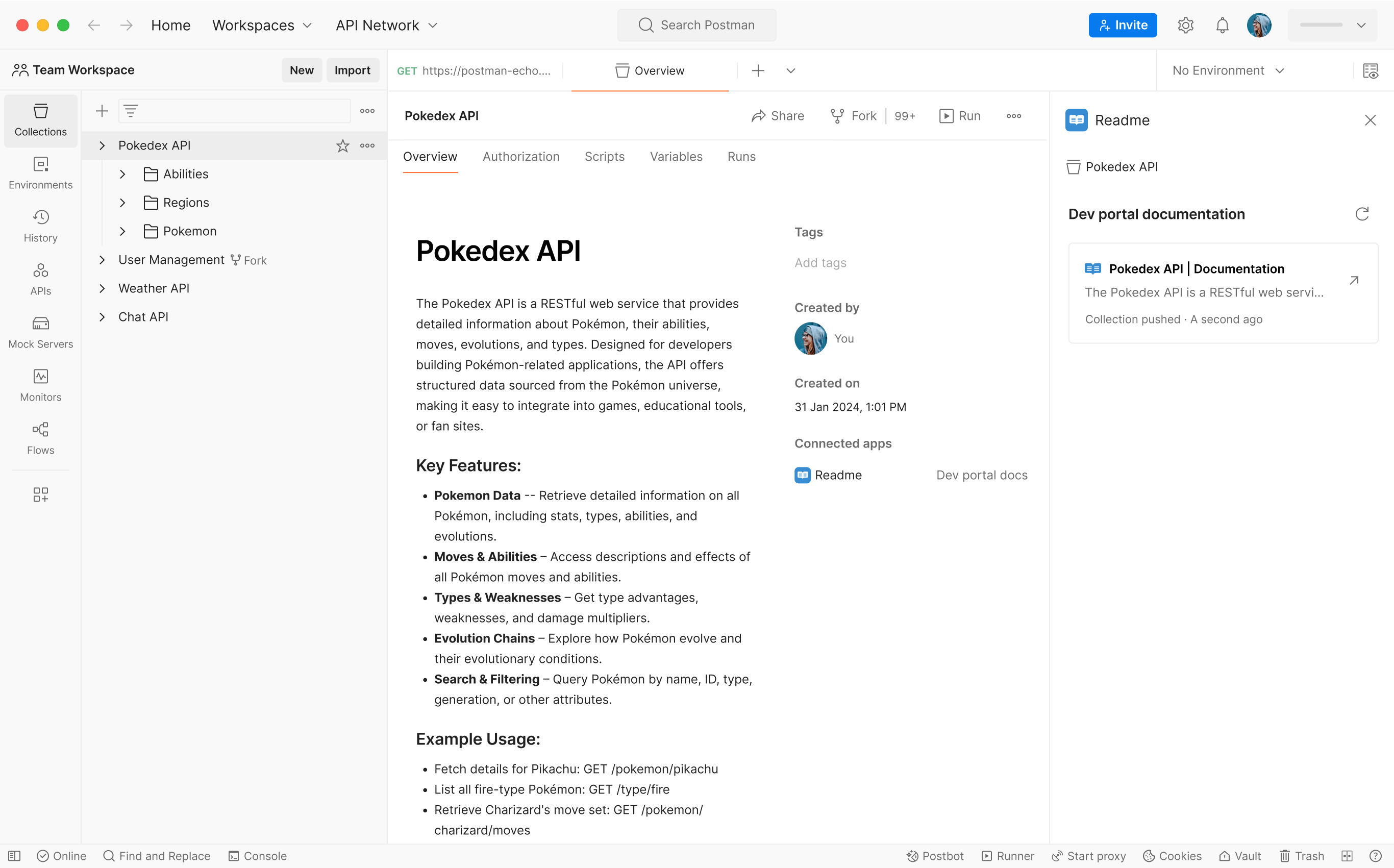 Postman documentation sync screenshot.