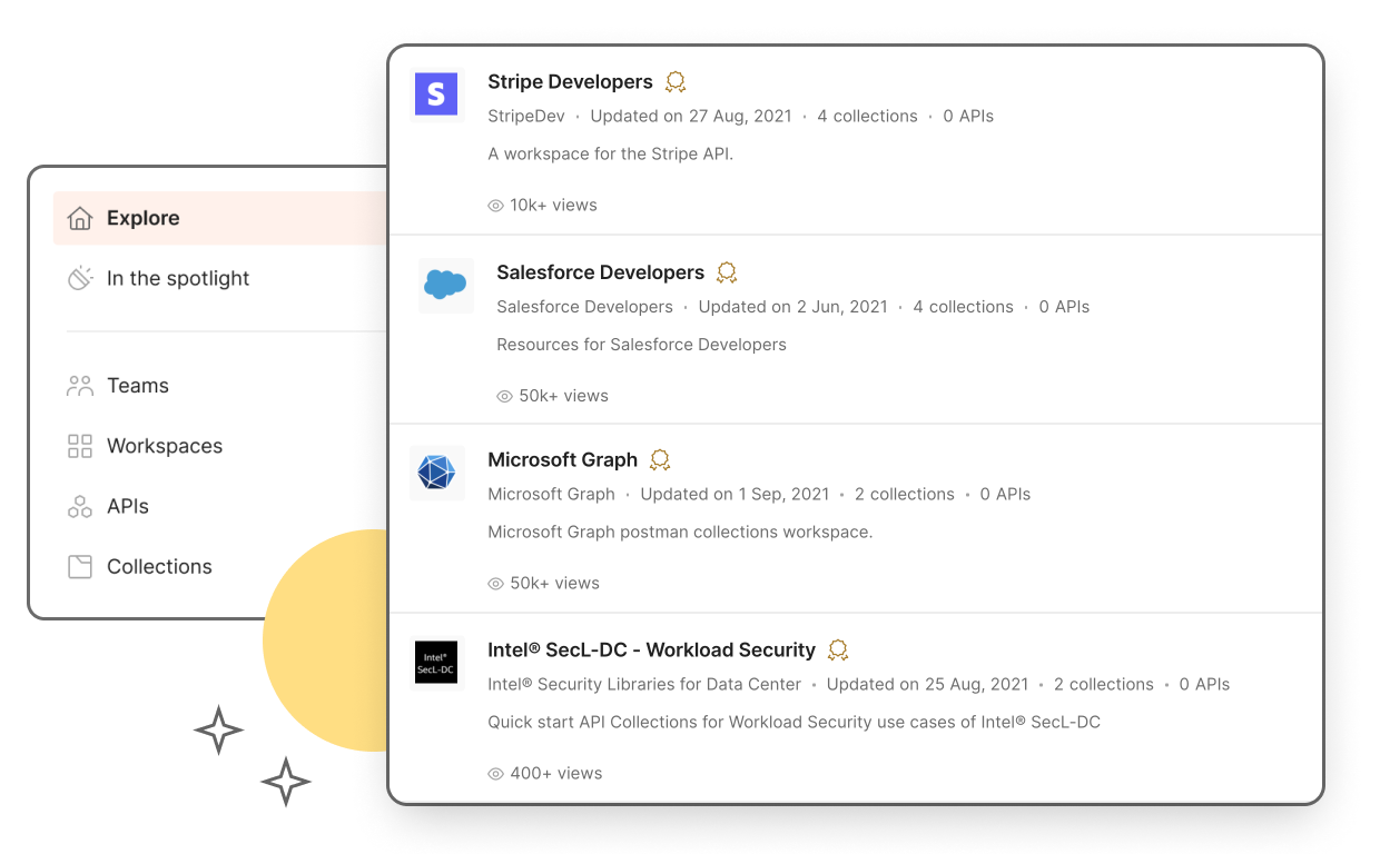 Postman Public API Network screenshot. Illustration.