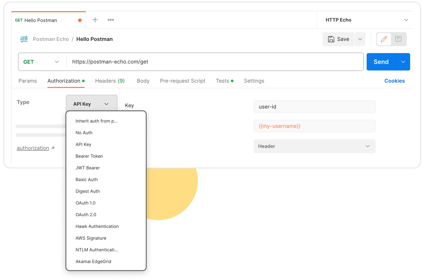 Authorization with Postman. Illustration.