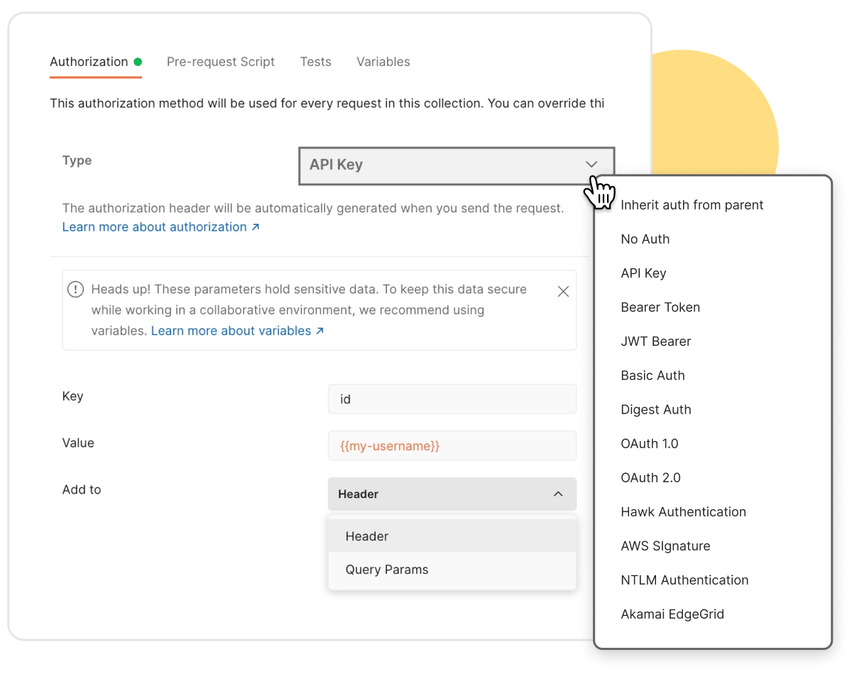 Authorization with Postman. Illustration.